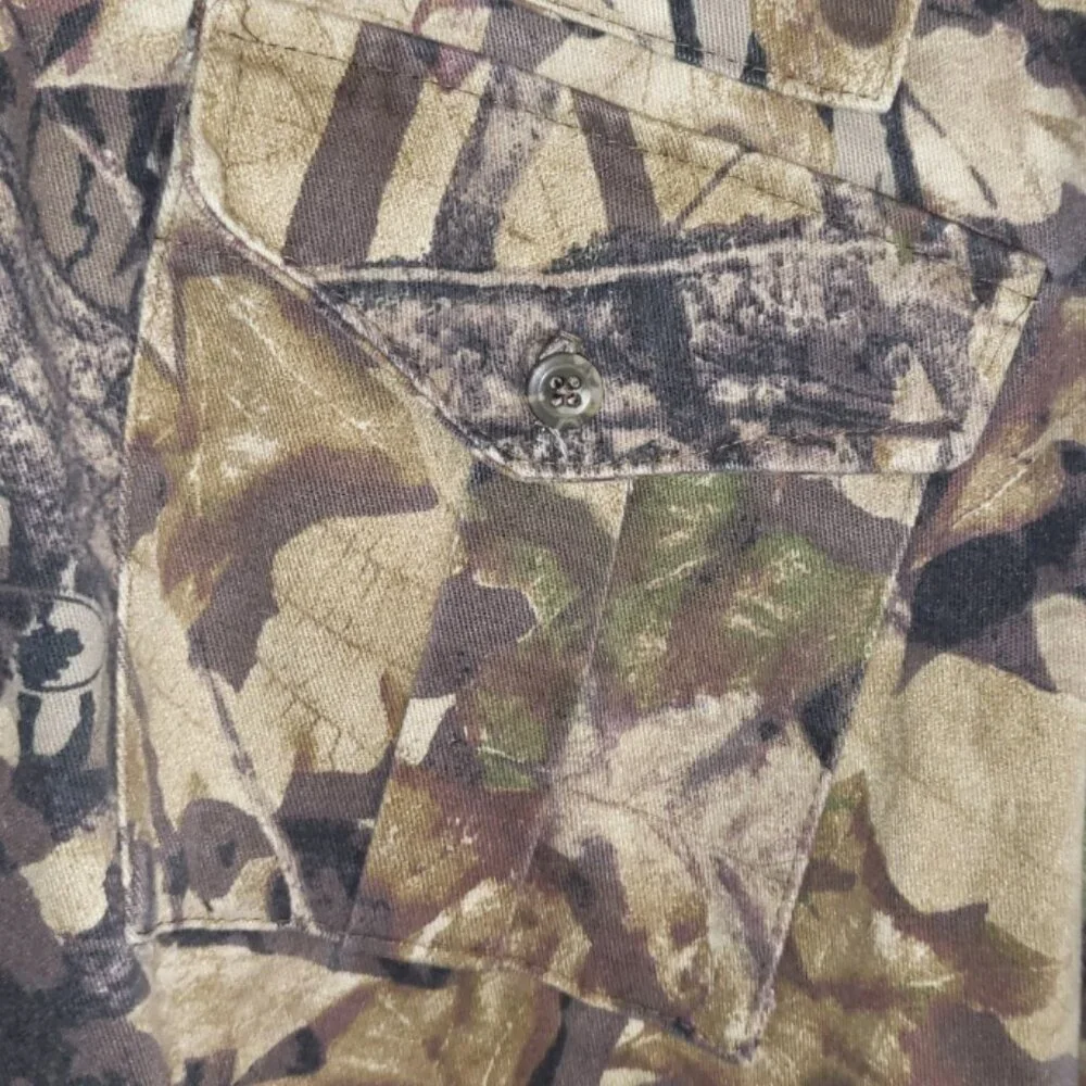 Mossy Oaks Forest Floor Shirt Camo XL Zip Off Sleeves Zipper Back Pocket